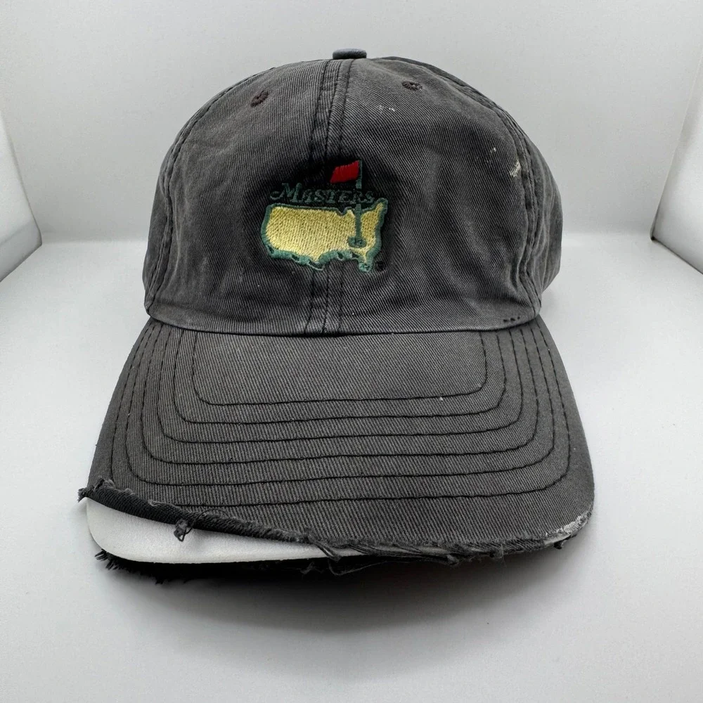Vintage American Needle Masters Golf Hat OSFA Black Distressed Tournament Cap